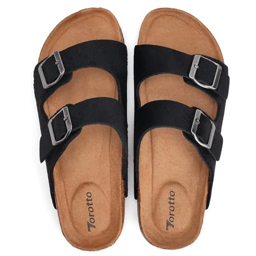 Image of Torotto Womens Slides with Cork Footbed Open Toe Adjustable Webbing Flat Sandals for Walking | Beach | Indoor