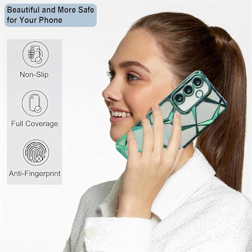 Image of VONZEE Gradient Glitter Case for Samsung M16, Luxury Electroplated 3D Cube, Diamond Bling Shiny Soft TPU Clear Shockproof Women Girls Protective Phone Cover (Green)