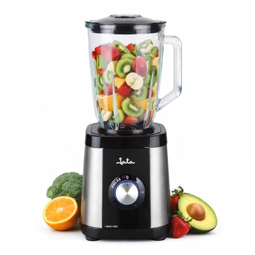 Jata BT604N - Batidora de Vaso 1300W con Jarra de Cristal 1,5L, Pica Hielo, 2 Velocidades + Pulse, Cuchilla Acero Inox, Cuerpo Acero Inoxidable, 17.000 RPM