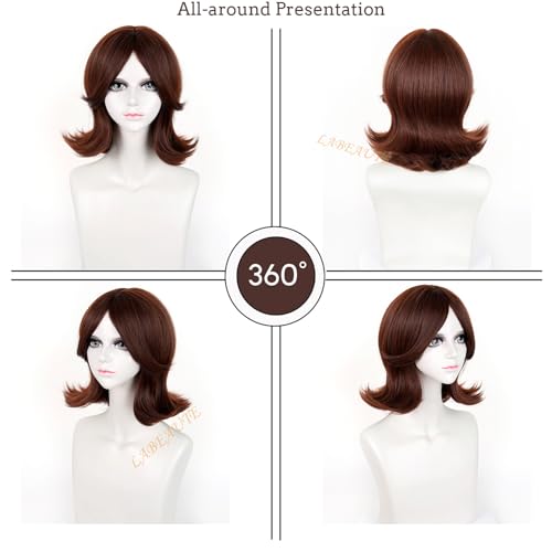 Image of LABEAUTE Brown Princess Cosplay Wig for Women, Short Flipped 60's 70's Retro Synthetic Wig Heat Resistant Pre-Styled Costume Hair for Halloween Anime Convention Party Dress Up