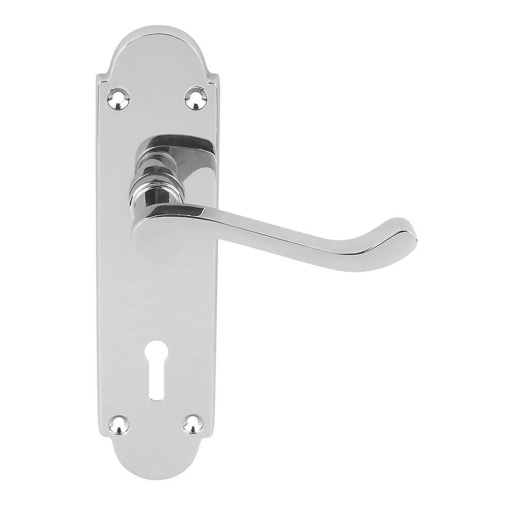 Designer Levers Polished Chrome - Brora Round Top Design Lever Door Handle - 1 Pair - Locking Door Handle