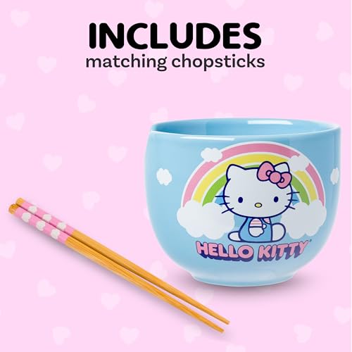 Image of Silver Buffalo Sanrio Hello Kitty Rainbow, Ramen Bowl with Chopsticks, 20oz