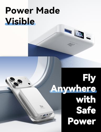 Image of Magnetic Portable Charger 10000mAh, Fast Charging MagSafe Battery Pack | 20W USB-C Fast Charging PowerBank with LED Display,Travel Essentials Wireless Charger for iPhone 17 /16 /15 /14 /13 /12, White