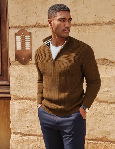 PJ PAUL JONES Mens Quarter Zip Sweater Long Sleeve Casual Pullover Knitted Textured Dress Sweaters3