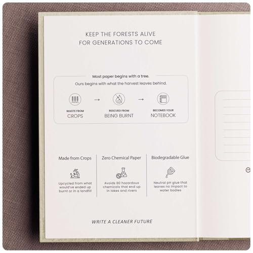 Image of eo Diary for Women & Men | Cover Made from Sugarcane Waste & Wheat Straw Pages | A5 Undated Note Book | Personal Journaling, Daily Planner, Gratitude Diaries Office Executive Diary