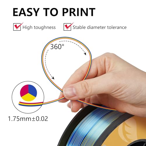 Image of Kingroon Tricolor PLA Filament, Dualcolor Silk PLA Filament, Multicolor 3D Printer Filament, 1.75 mm, Dimensional Accuracy + /- 0.03 mm, 16kg Spool(35.2lbs) 16 Rolls, 16 Different Multicolor Filaments