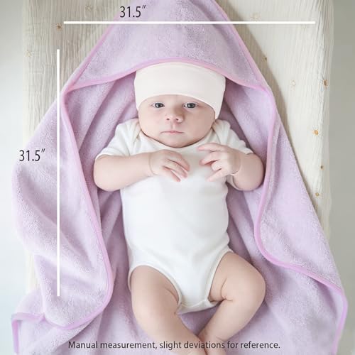 Image of Baby Hooded Bath Towel 31.5 inchx31.5 inch Ultra Absorbent Cloud-Soft Cozy Coral Fleece, for Newborn Infant Toddler Up to 3 Years, Unisex Bathrobe Blanket (Lavender)