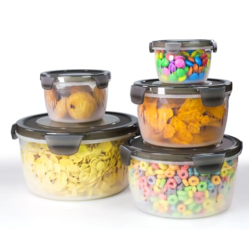 Image of PEARLPET PP Container Circular Plastic Food Storage Container with Air Tight Lid | Fridge & Freezer Dabba Containers, Fruit Box Set of 5, Black (300ml, 600ml, 1200ml, 1800ml and 3000ml)