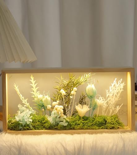 Octonyluck Shadow Box Frame Display Case with Led Light, Wooden Dried Flower Frame, 3D Picture Frame, Shadow Box Display Case Box for Memorabilia, Baby Items, Crafts, Tickets and Photos