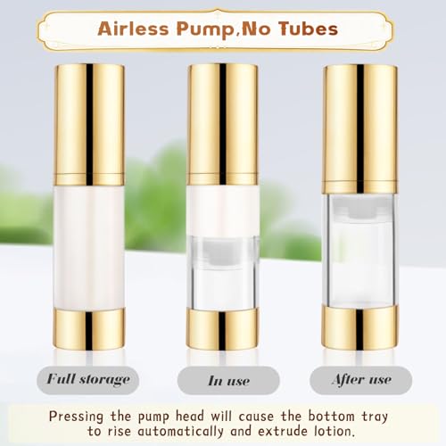 4Pcs 15ml/0.5oz Clear Plastic Airless Pump Bottles with Gold Head Empty Refillable Vacuum Cosmetics Sample Storage Jars for Lotion,Shampoo,Hand Soap,Face Cream4