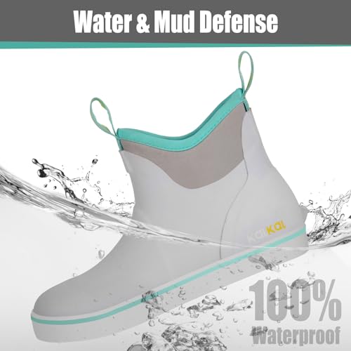 Image of Kalkal Women's Deck Boots, Waterproof Ankle Rain Boots Fishing Boots with High Traction, Women's Rubber Boots For Gardening Fishing Boating Camping