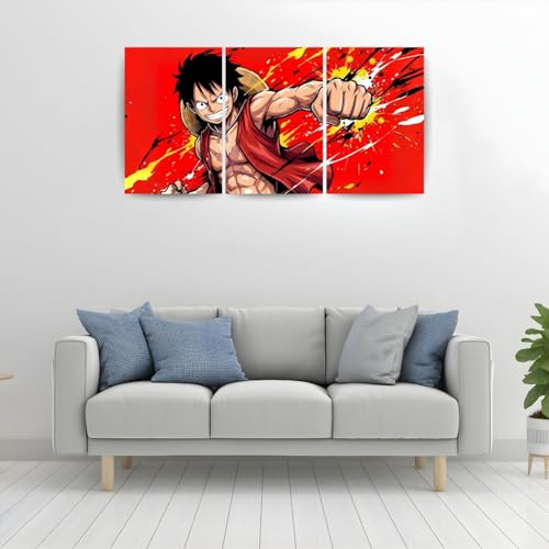 Image of One Piece Anime Manga Poster, One Piece Character Design Wall Poster 3 Panal - A4 Size, 300 GSM, Wall Decor Posters Wall Art For Bedroom, Living room, Office, Dining Room,No Frame (Luffy-4)