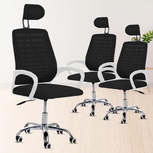 Image of Casa Copenhagen (Pack of 3 Mesh Office Desk Chair,Rocking Ergonomic Computer Chair Adjustable High with Headrest and Comfortable Armrest Swivel - Black & White Handle