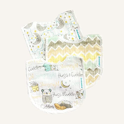 Image of abracadabra Muslin Bibs with Adjustable Snap Button Closure, Super Absorbent, Soft, Comfortable & Lightweight, Set of 3 - Sleepy Friends
