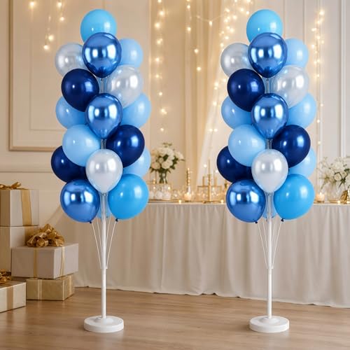 Image of Hiins 38Pcs Metallic Blue Balloon Column Kit Set of 2 for Wedding Party Decor