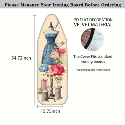 Image of Nuxovilar Vintage Sewing Floral Ironing Board Cover 15x54 Polyester | Iron Pad Scorch Guard laundry helper protective board shield home laundry room craft studio (Sewing Elements)