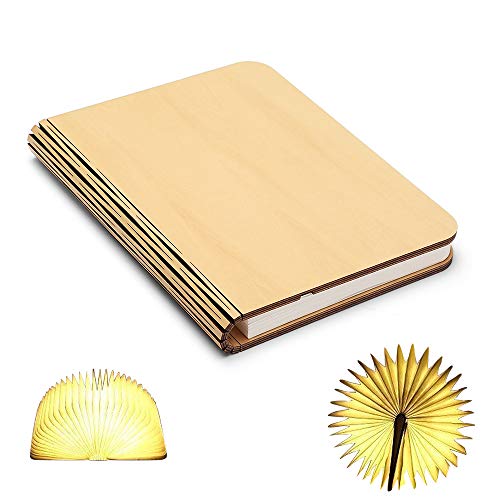 Lampada da tavolo a libro pieghevole in legno, batterie ricaricabili al litio ricaricabili da 2500 mAh USB ricaricabile da tavolo Lampada da tavolo per arredo, nuovo regalo di compleanno per donna