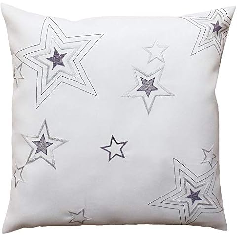 Matches21 - Funda de cojín con estrellas bordadas en plata y gris de 40x40cm Cover