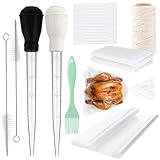 Meanplan Roast Turkey Set Turkey Baster Oven Bag Twine Brush Reusable Unbleached Cotton Fabric Cheese Cloth for Thanksgiving Kitchen Cooking Ham Beef