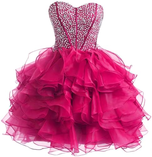 ZVOCY Sweetheart Homecoming Dresses for Juniors Beads Short Prom Dresses Ruffles Skirt
