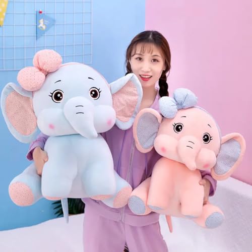 Image of Plush Bow Elephant Soft Toy, 25 cm | Stuff Toy for Kids | Plush Toy Gift for Kids | Elephant with Bow | A Cuddly Companion for All Ages Super Soft Touch and Feel (Peach& Blue) (2 Unit)