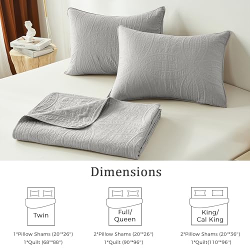 akkialla Twin Quilt Bedding Set,Light Grey Ultrasonic Quilt Set,Lightweight Soft Bedspread Coverlet,Modern Style Coin Pattern Bed Cover for All Seasons,2 Piece(1 Quilt,1 Pillow Sham)
