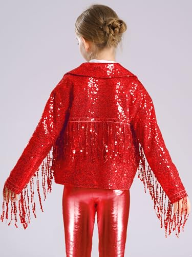 Kids Girls Open Front Sequin Fringe Jacket Shiny Tassel Hip Hop Jazz Dance Coat for Fancy Party2