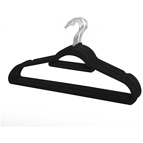 DSYJ Non-Slip Velvet Hangers [Set of 20] - Heavy Duty Velvet Suit Hangers with Tie Bar, 360 degree rotatory hook - Space saving, sturdy to hold Jacket, Jumper & Pullover (Black) Cover