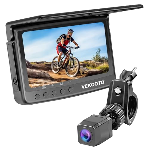 VEKOOTO VB5 Bike Camera Set Rechargeable Battery 4.5 HD 1080P Monitor Color Night Vision 3 Mins Easy Installation Wide View Handlebar Bicycle Rear View Camera for Mountain Ebike