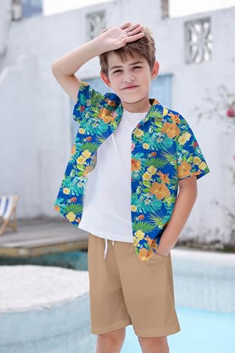 Image of Cromoncent Matching Hawaiian Outfits for Family, Dad and Son Matching Luau Beach Tropical Shirts Mommy Daughter Tropical Sets