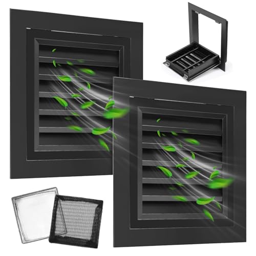 Aukivon Aluminium-Giebel-Entlüftung, 30,5x30,5cm, Schwarz, 2 Stück