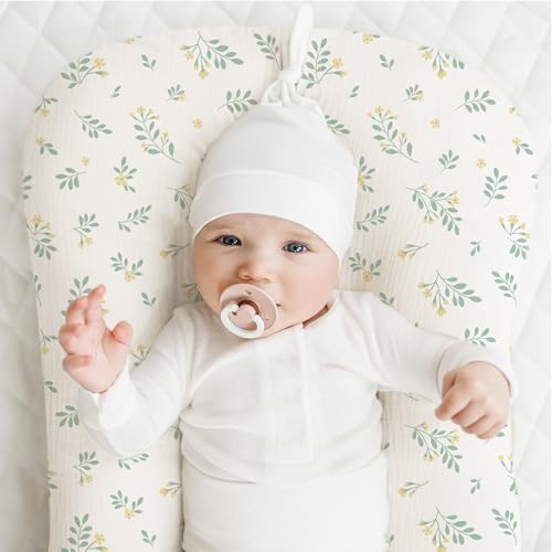 Image of Konssy Muslin Baby Lounger Cover 2 Pack, 100% Cotton Newborn Lounger Cover, Soft and Breathable Baby Nest Slipcover for Boys Girls (Leaf,Green)
