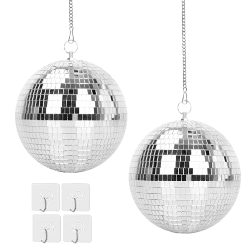 QINGYIWL 2 Stück 15cm Spiegelkugel Discokugel zum Aufhängen mit Haken Selbstklebend Discokugel Deko für Partys Oder DJ-Lichteffekt