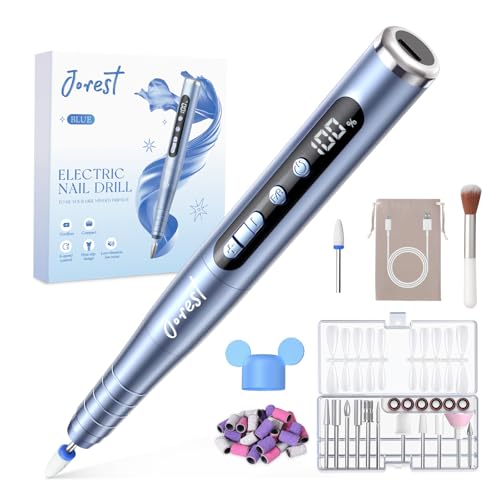 Image of JOREST Electric Nail Drill Kit, 13 in 1 Rechargeable Nail File, 6-Speed Beginners Set, for Acrylic Gel Nails, Manicure & Pedicure Tool with Nail Drill Bits and Sanding Bands,Gifts for Women, Blue