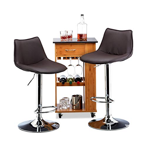 ¡Este taburete cocina cómodo y decorativo, 2 unidades, piel sintética, altura regulable 60-80 cm y metal cromado!