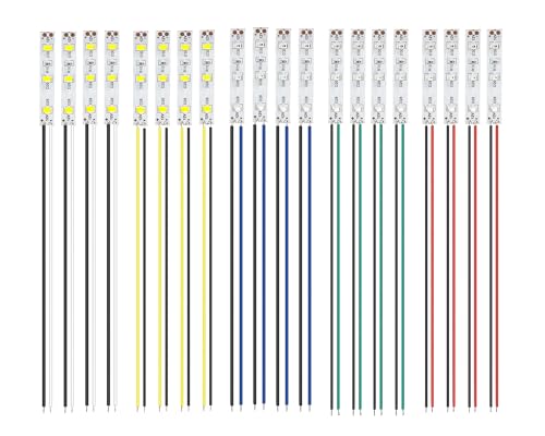 HUAZIZ 20 Pezzi 50mm Pre Cablato Striscia LED SMD, 2835 SMD LED, Modellismo, Luce Autoadesiva 12-18V, Bianco/Rosso/Giallo/Blu/Verde