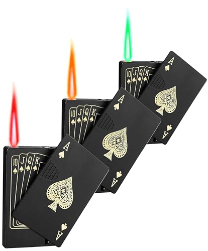 3 Pack Jet Torch Lighter Ace Card Lighters Green Flame Refillable Butane Lighters Ace of Spades Cool Lighter Adjustable Windproof Poker Lighter (Without Gas)