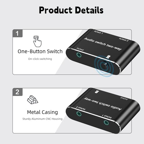 Image of Audio Switch 3.5mm Bi-Direction Switch,Stereo Audio Switcher 2 in 1 /1 in 2 Out,A udio Swit ch Headphone Manual Selector Splitter for Phone PC Laptop Headphone(Black)
