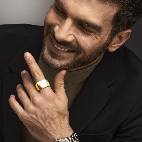 9 Pcs Men's Stainless Steel Vintage Signet Ring Set: Square, Pinky, Thumb, Chunky, Thin Band, Cuban Link, Biker Rings for Men2