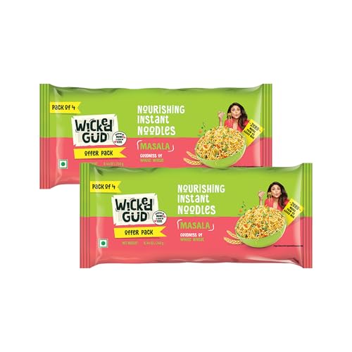 Image of Wickedgud Whole Wheat Masala Noodles 240g (Pack of 4) x 2 | No Maida | No Palm Oil | Source of Protein