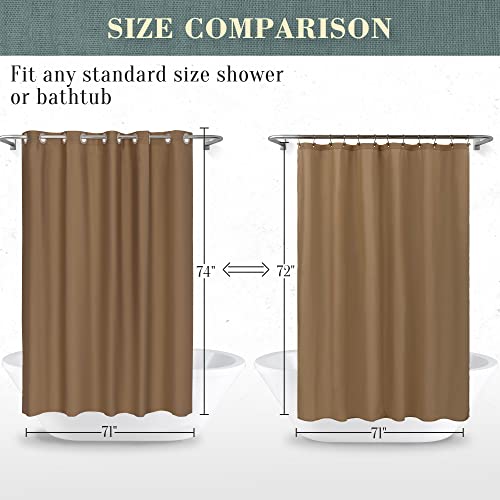 Image of No Hook PEVA Shower Curtain or Liner - 8G Heavy Duty Brown Bathroom Shower Curtain No Hooks Required, Waterproof Plastic & PVC Free, Standard Size 71 x 74, Brown