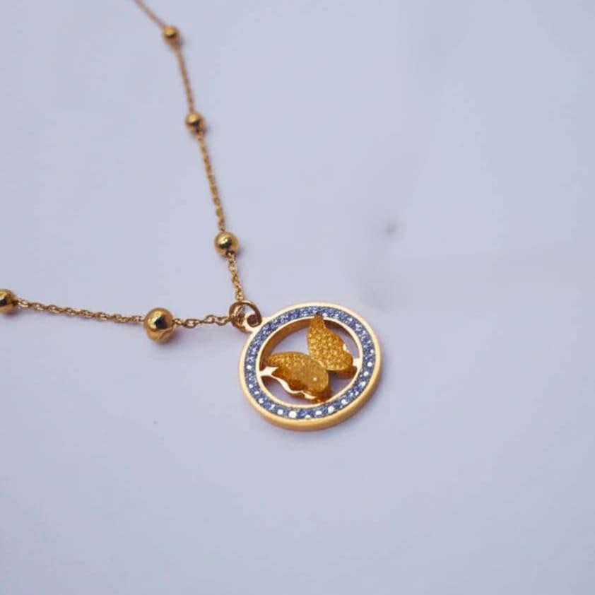 Gold Plated Stainless Steel Butterfly Pendant Necklace for Women – Anti-Tarnish Beaded Chain Fashion Jewelry Gift - Image 3
