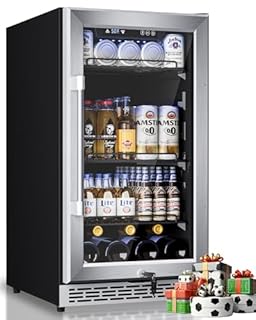 Minorfun 18 inch Glass Door Beverage Refrigerator – 160 Can Mini Fridge for Wine, Beer, Soda, Ideal for Home, Office, or Bar, Under Counter Built-In Design