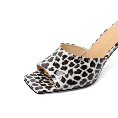 Open-Toe Patent Leather Kitten Heel Mules with Slim Stiletto for Women Sexy Leopard Print Slip On Square-Toe Slide Sandals4