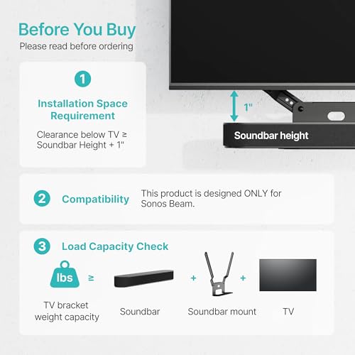 Image of Soundbar TV Mount Compatible with Sonos Beam, Black | Holds Up to 11 lbs, Soundbar Mount for Surround Sound, Under TV Installation