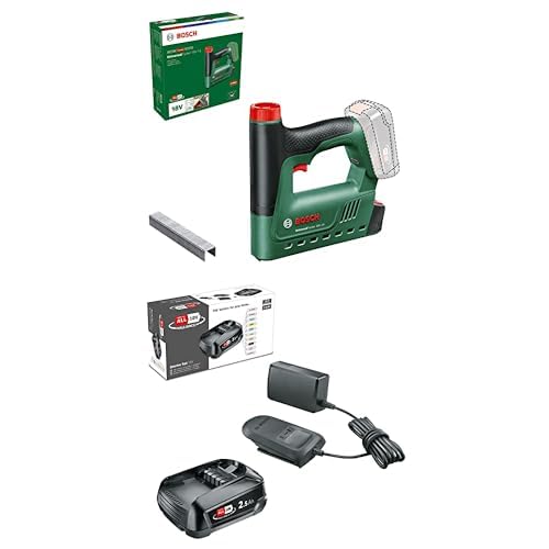 Bosch Home and Garden Grapadora a batería UniversalTacker 18V-14 (no incluye la batería) + Bosch Kit de démarrage de batterie 18 V (1 batterie 2,5 Ah, chargeur, système 18 V)