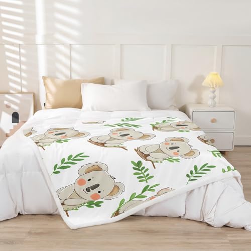 Image of Feelyou Koala Fleece Throw Blanket Cute Animal Pattern Plush Blanket Kawaii Koala Fuzzy Throw Blanket Caring Gift for Kids Toddler Boys Girls 50 inchX60 inch