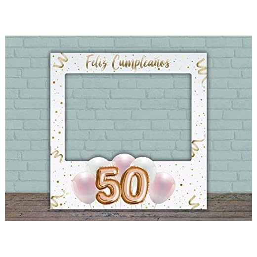 Oedim Photocall Feliz 50 Cumpleaños Blanco, 80x80cm, Photocall Decorativo para Eventos o Celebraciones puntuales, Photocall Divertido