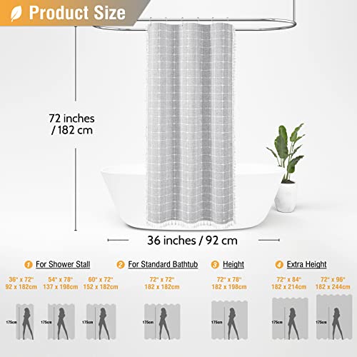 Image of BTTN Boho Shower Stall Curtain - 36x72 Narrow Linen Ultra Thick Tassel Fabric Shower Curtain Set with 6 Plastic Hooks, Half Modern Farmhouse Country Weighted Shower Curtains for Bathroom - Gray /Grey
