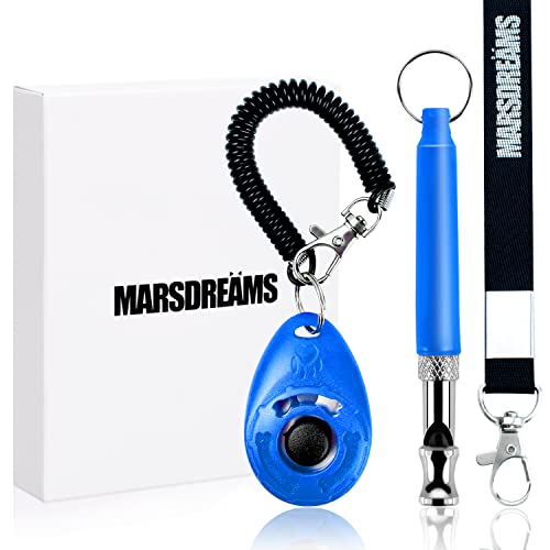 Marsdreams - Pet Training Clicker, Whistle -Training Behaviour Aids Accessories For Puppies With Lanyard - Barking Control Device - Long Range Adjustable Frequency - Pack Of 3 - Blue #TOP2